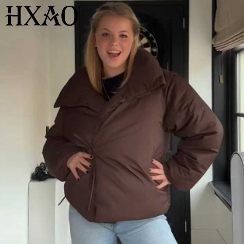 HXAO Parkas Women's Down Crop Brown Outerwears Women's Winter Jacket 2025 Fashion Lace-Up Long Sleeve Quilted Jacket Woman Lightweight Pad