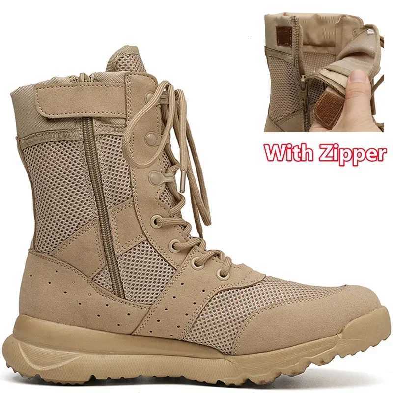 Outdoor Shoes Sandals Side Zipper Military Outdoor Combat Tactical Boots Men Women Lightweight Summer Mesh Breathable Hiking Climbing Shoes 35-48 Si