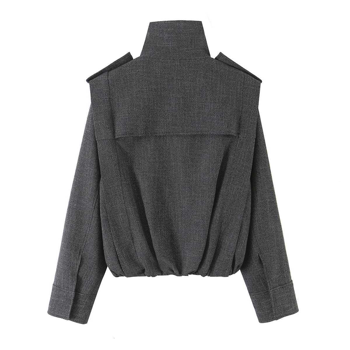 Two Piece Pants BSAY Women's Women Stand Collar Side Zip Jacket With Shoulder Strap Decor High Waist Wide Leg Pants Piece Set Elegant Office Su