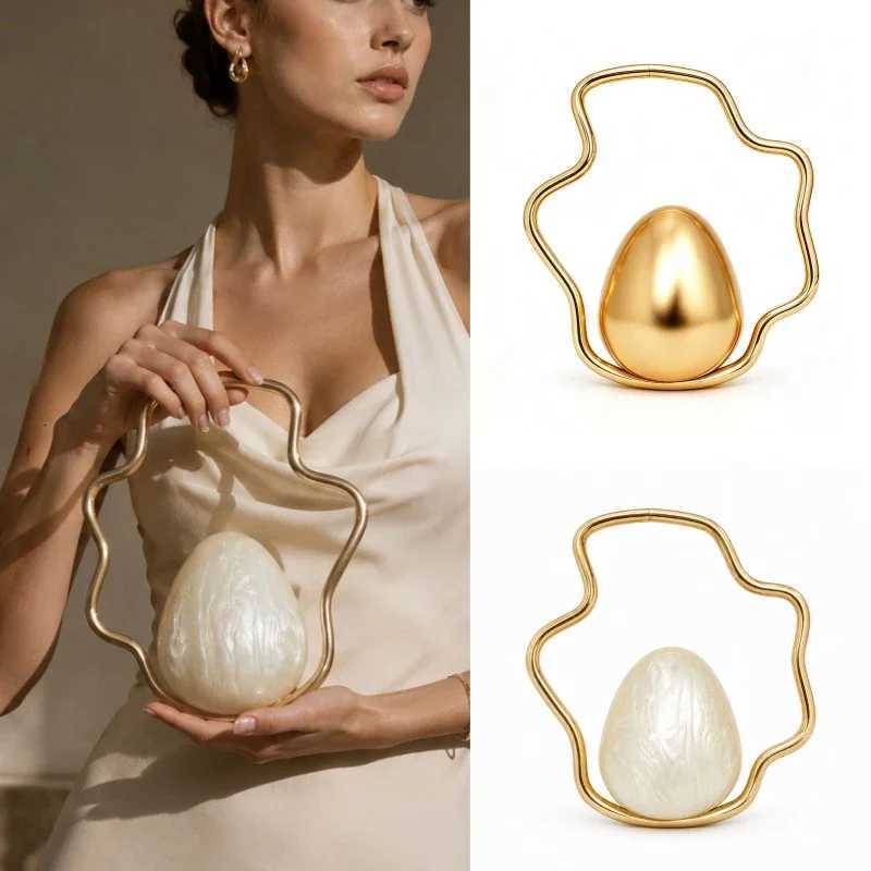 Evening Bags Irregular Egg-shaped Clutch Metal Handle Handbag Women's Simple And Elegant Wedding Party Evening Bag Fashion Niche PurseT261009