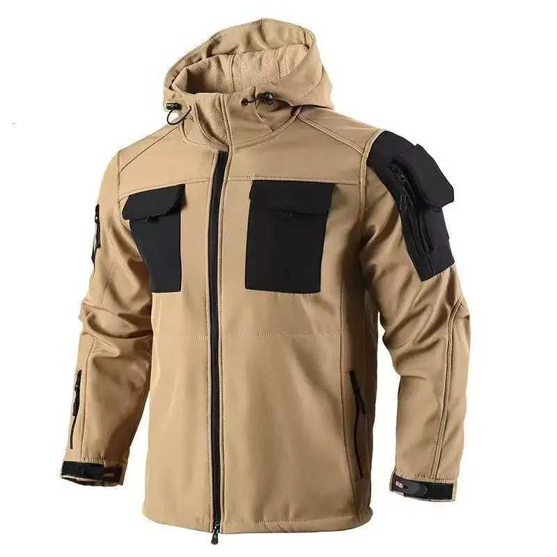 Outdoor Jackets Hoodies Men's Winter Autumn Sharskin Fleece Waterproof Jackets Cargo Hood Coats Hiking Camping Climbing Skiing Tactical Militar