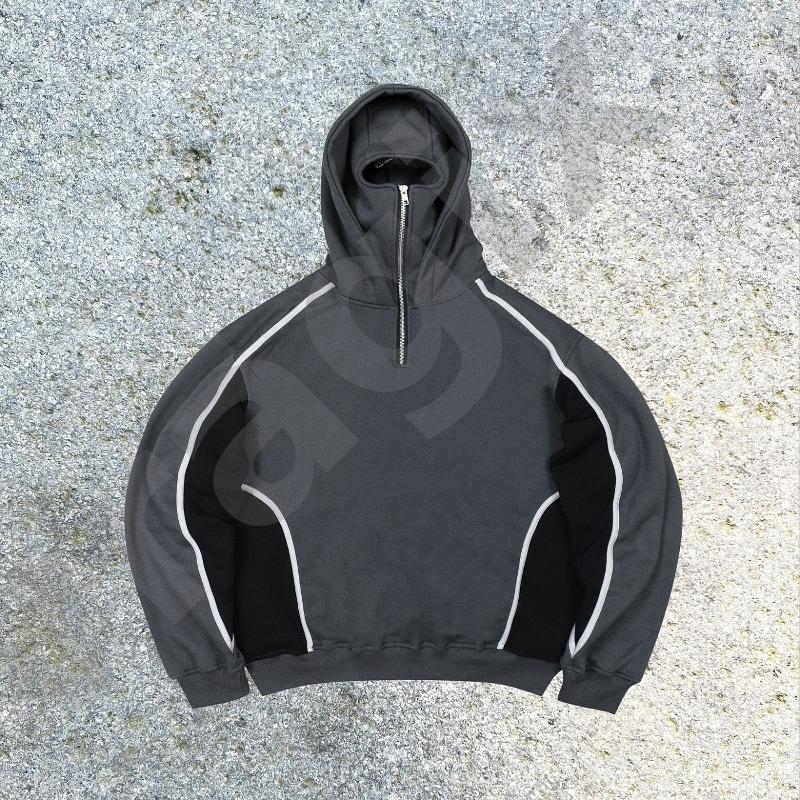 Unisex Half Zip Face Cover Hoodie For Men Women Contrast Panel Stripe Spliced Long Sleeve Sweatshirt Oversized Boxy Fit Y2K Streetwear Pullover