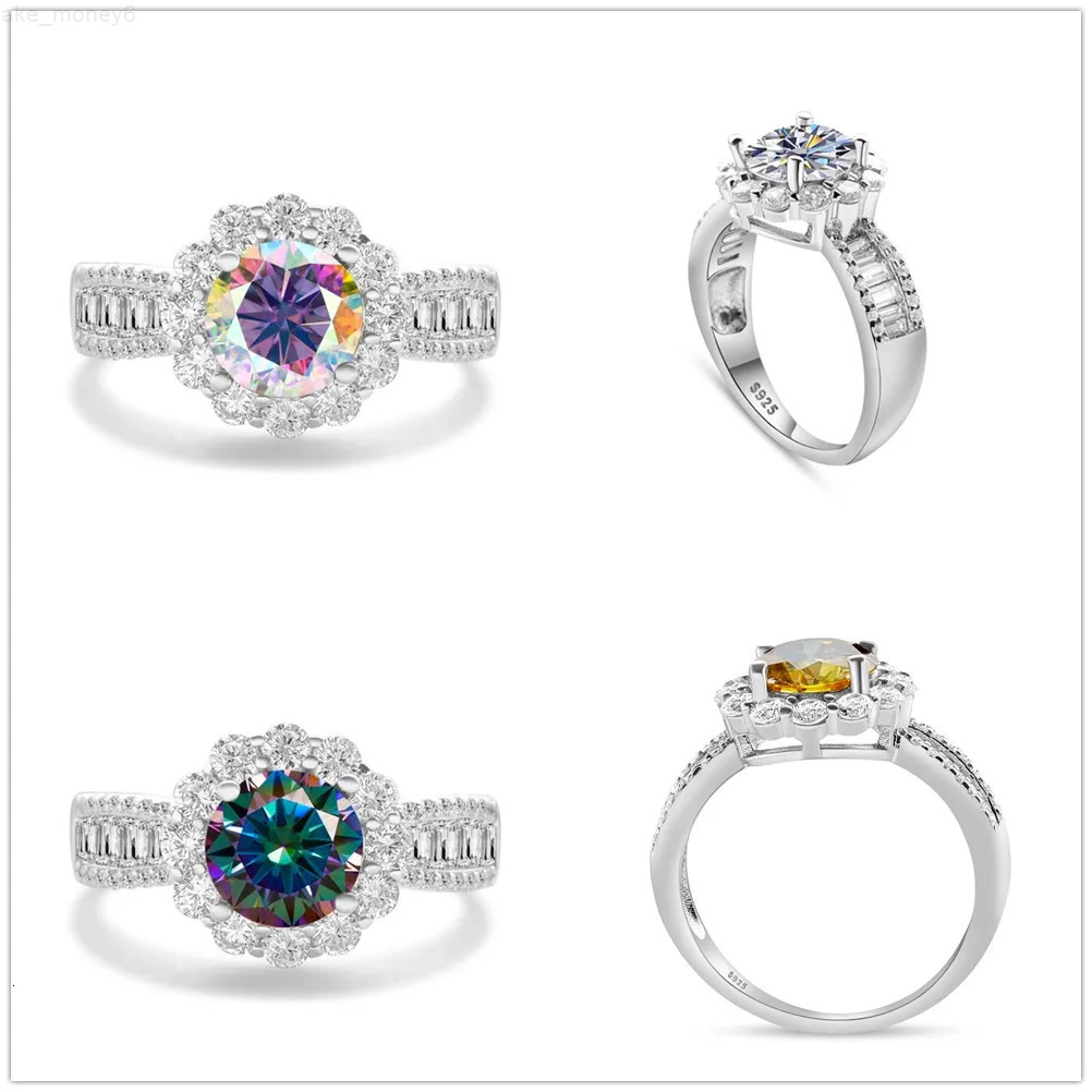 Real 925 Sterling Silver 2ct Round D Color Moissanite Engagement Ring for Women Promise Finger Rings Wedding Fine Jewelry Gift