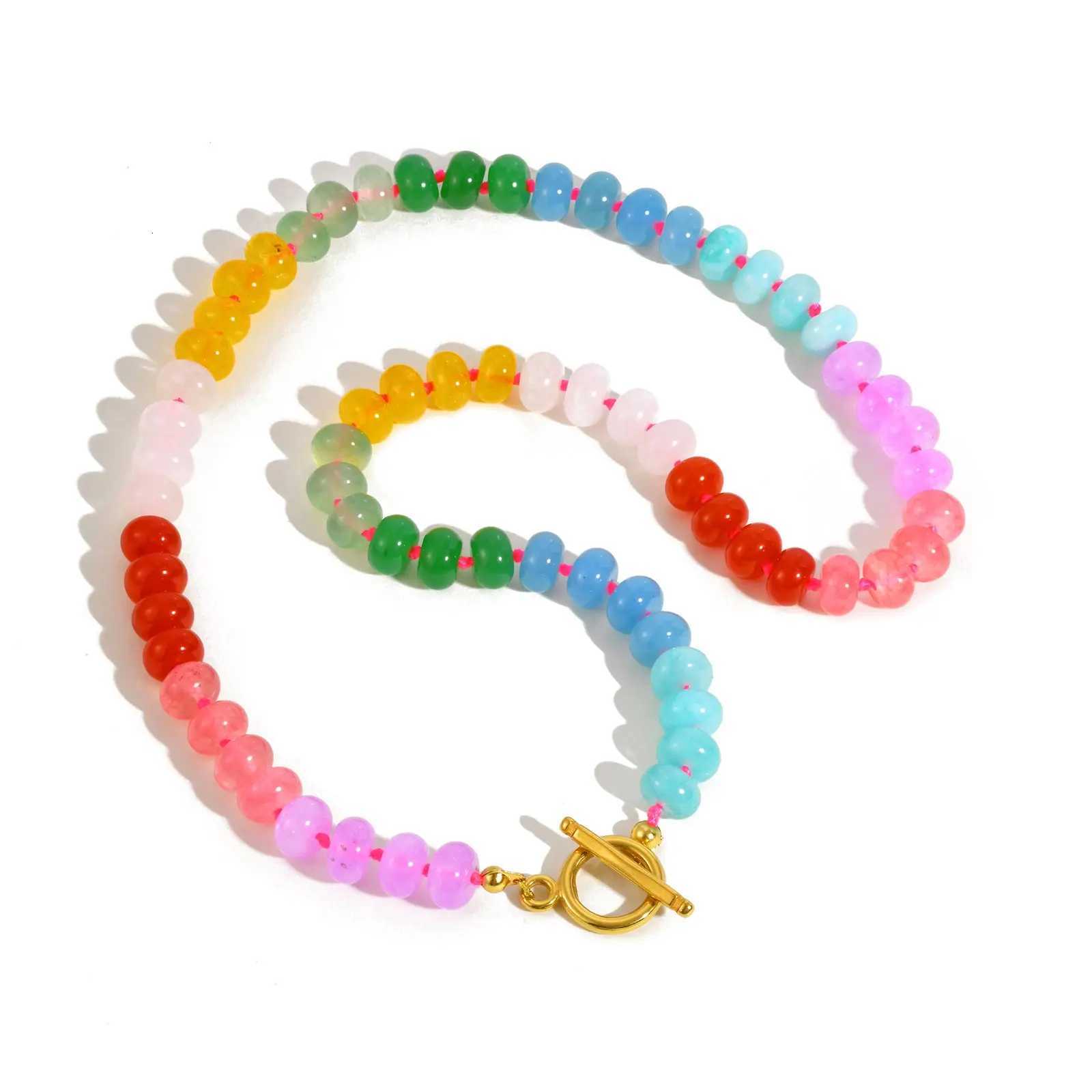 Pendant Necklaces Unique Colored Natural Stone Necklace Women's Stainless Steel OT Buckle Bead Chain Necklaces Fashion Jewelry Gifts X261008