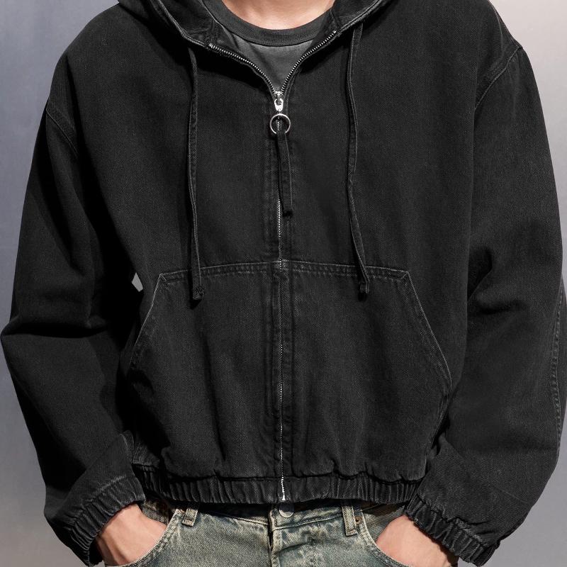 Designer Men's Washed Hooded Zip Denim Jacket Loose Fit Cotton Long Sleeve Hoodie Coat Casual Streetwear Outerwear Fall Winter