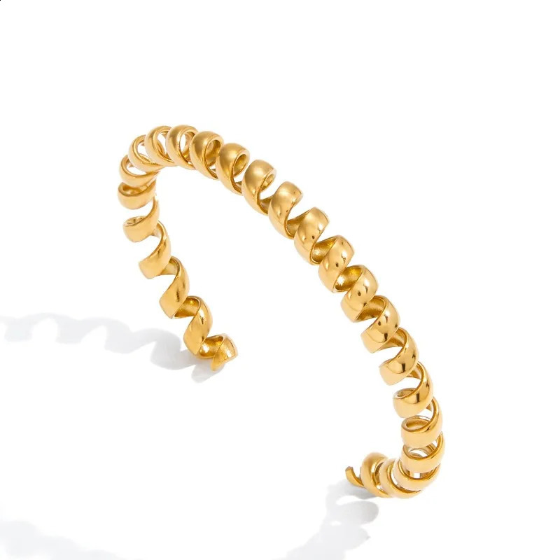 Minar Unique n Helix Multi Layered Twist Telephone Line Bangles for Women 18K Gold PVD Plated Stainless Steel Cuff Bracelet 261009