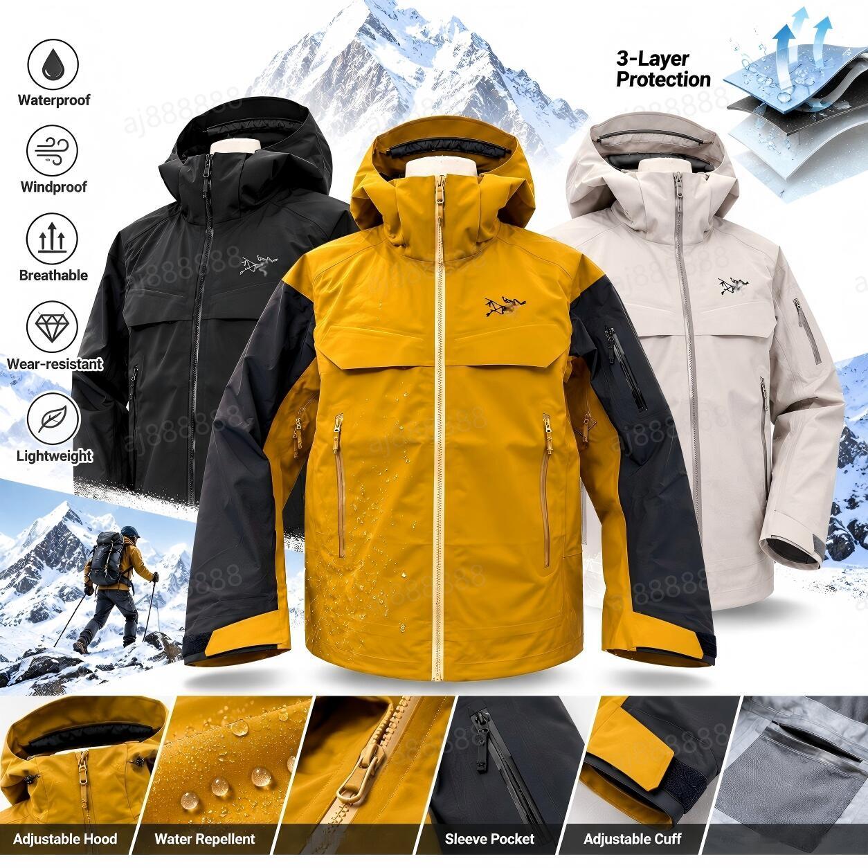 Arcteryxially Unisex Ski Jacket Men Women Hooded Snowboard Jacket Outdoor Winter Sports Full Zip Snow Jacket for Skiing Snowboarding Hiking
