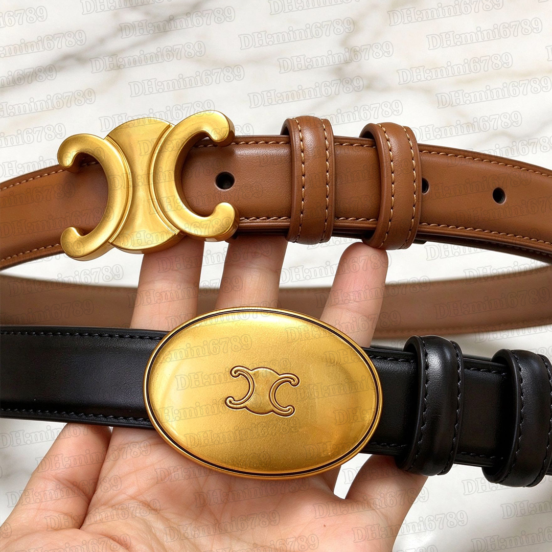 Vintage Gold C Buckle Leather Ce Belt for Women Classic Camel Thin Waist Belt Smooth Cowhide Dress Belt for Jeans Coats Dresses, Elegant Minimalist
