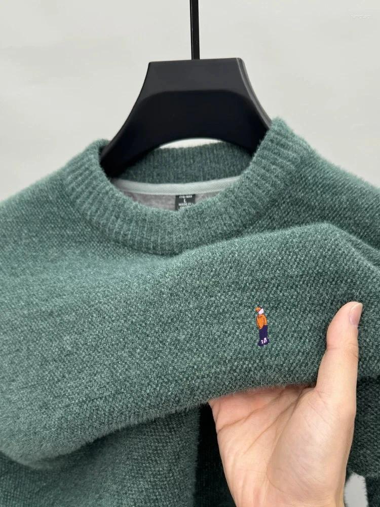 Luxury Fashion Embroidery High End Brand Sweater Men's Autumn Winter Plush Thicken Warm Knitted Round Neck Comfort Pullover