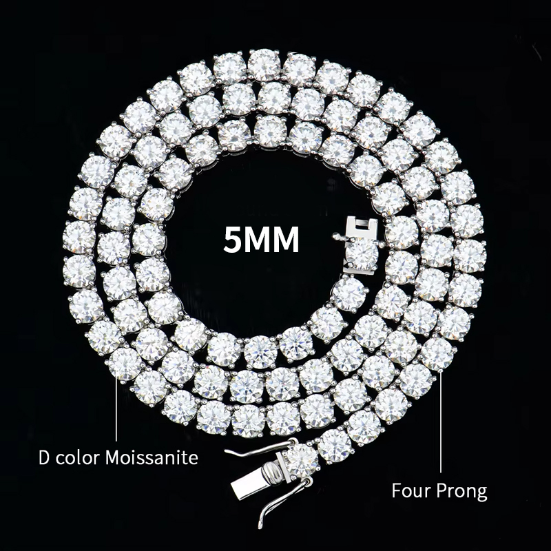 RINNTIN SMON 925 Silver 5mm Hot Selling Round Brilliant Cut Vvs Moissanite Tennis Chain Iced Out Tennis Necklace for Men Women
