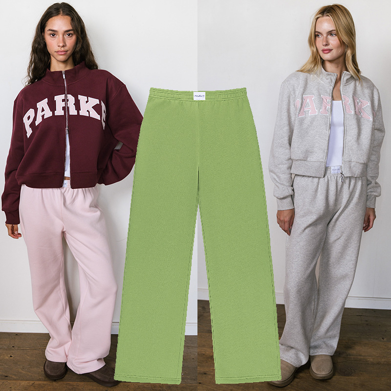 Parkes Pantaloni sportivi dritti in cotone di alta qualità di design di nicchia New Trendy Vita media elastica in vita foderata in pile Pantaloni sp