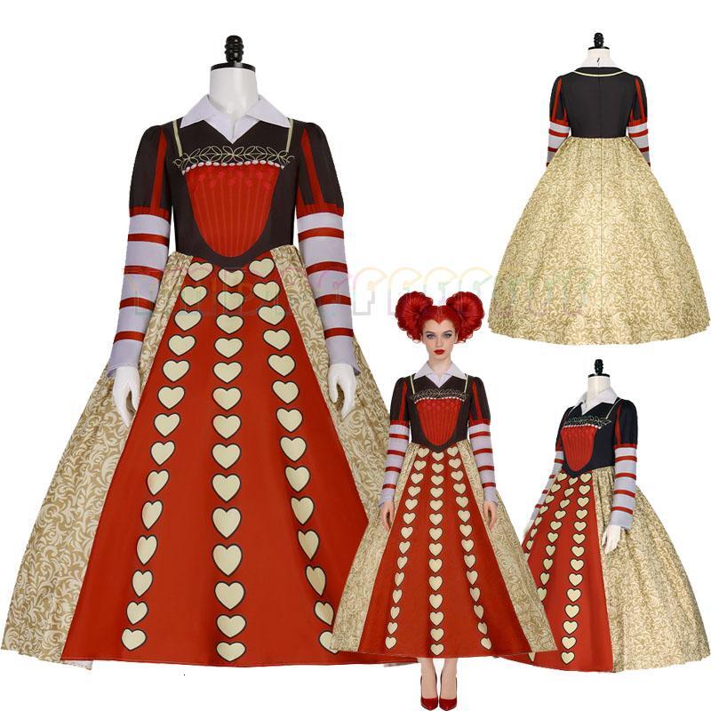 Alice's Adventures in Wonderland The Red Queen's Disguise Medieval Court Style Cosplay Long Dress Halloween Performance Costume