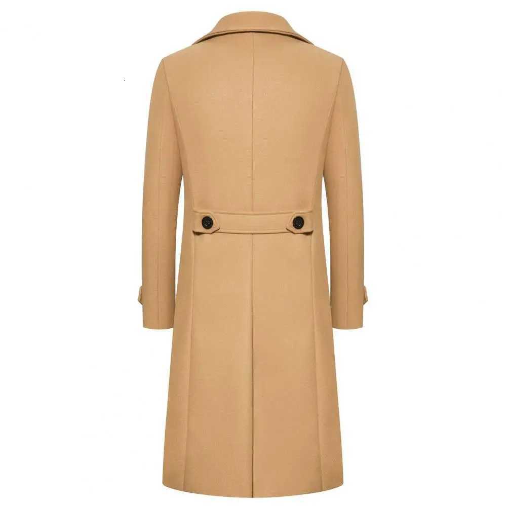 Double-breasted Coat Double-breasted Men's Overcoat Slim Fit Mid Length Long Sleeve Thick Windproof Warm Solid Color Cardigan X261008