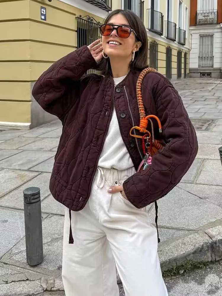 HH Women's Down Parkas 2025 Elegant Women's Quilting Jacket Autumn Winter Long Sleeve O-Neck Single-breasted Warm Coat Chic Parkas Outerwe