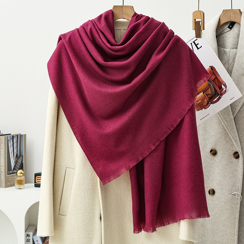 Short-fiber solid-color scarf, Korean-style atmosphere men's cashmere shawl, women's high-end wool scarf for autumn and winter