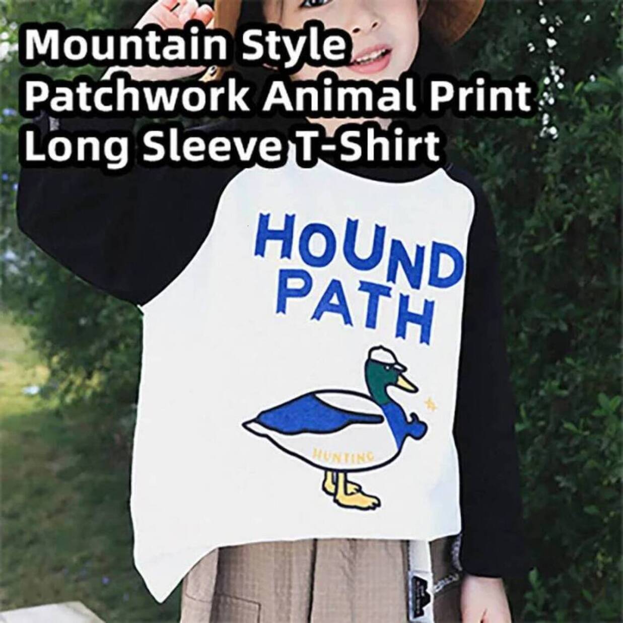 Girls Hoodie Kids Mountain Style Animal Print Raglan Tee pullover Cotton Casual Long Sleeve
