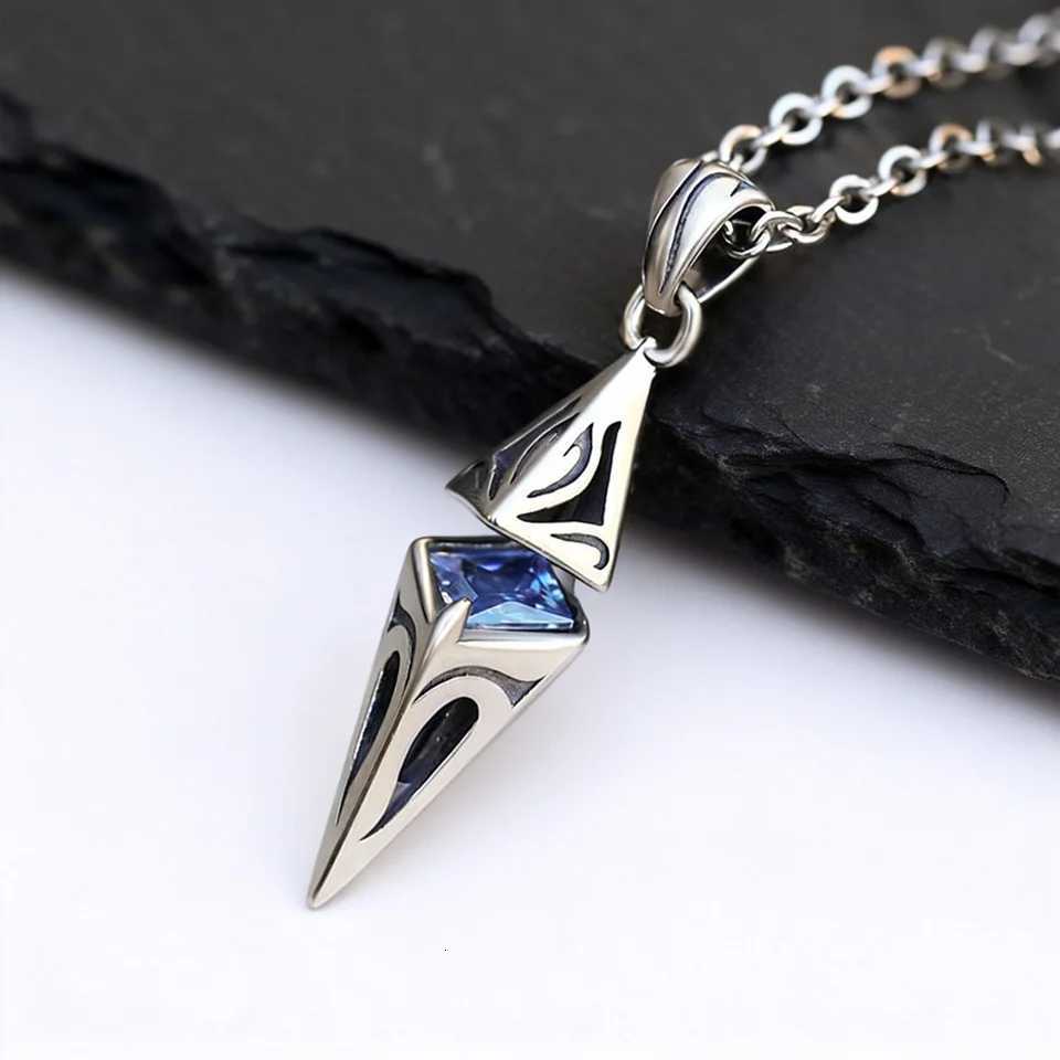 Pendant Necklaces Stylish Blue Stone Necklaces for Men Women Stainless Steel Geometric Pendant Collar Valentine's Birthday Party Gift for Him X