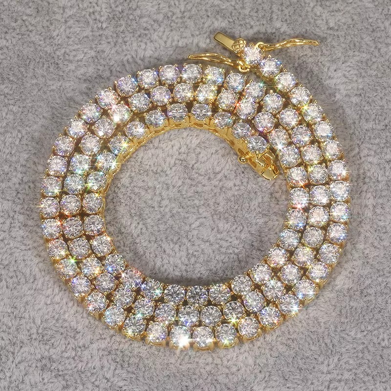 Moissanite Tennis Chain VVS D Color GRA Certified 925 Sterling Silver Gold Plated Hip Hop Jewelry Iced Out Necklace