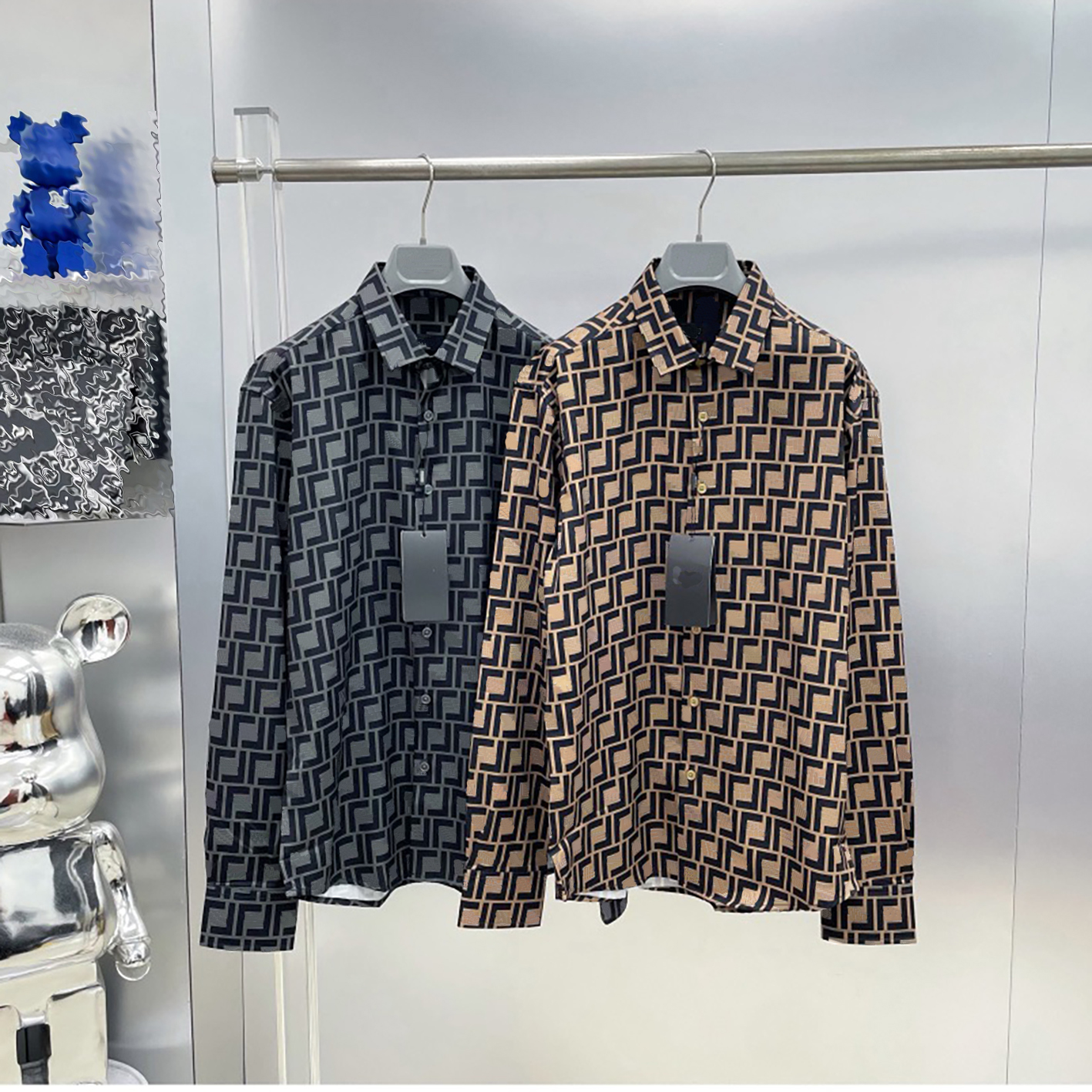 Designer brand clothing, high-quality men's shirts, men's casual shirts, autumn men's full printed checkered shirts, lapel long sleev