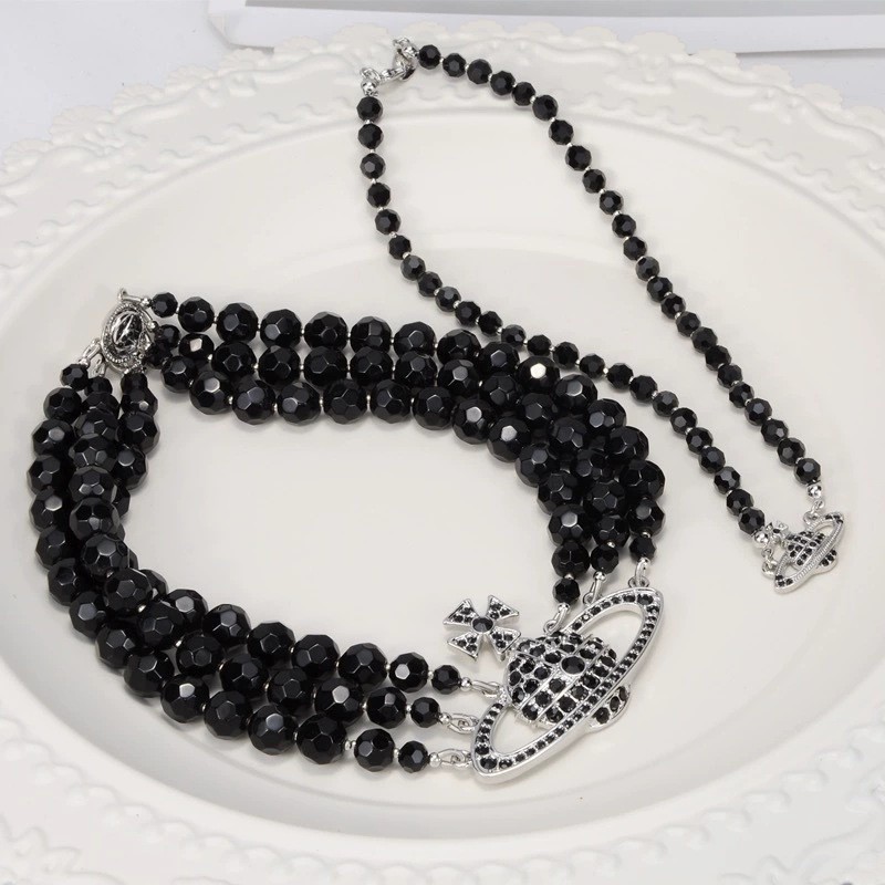 Unique Designer Silver Plated Black Zircon Planetary Pendant Necklace Bracelet Exquisite High End Gift Suitable For Ladies Parties Elegant Matching