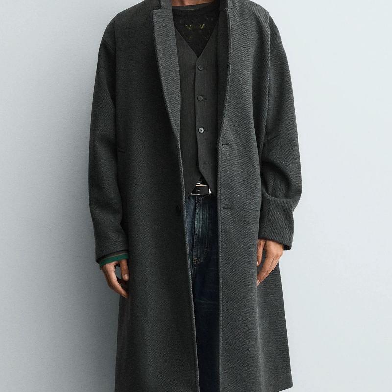 Men's mid-length waterproof parka for winter, loose fit, thickened for warmth, solid-color long-sleeve coat with multi-pocket design