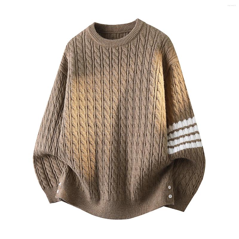 Men's Sweater Autumn Winter Classic Striped Jacquard Design Luxury Brand Simple Korean Casual Round Neck Knitted Pullover