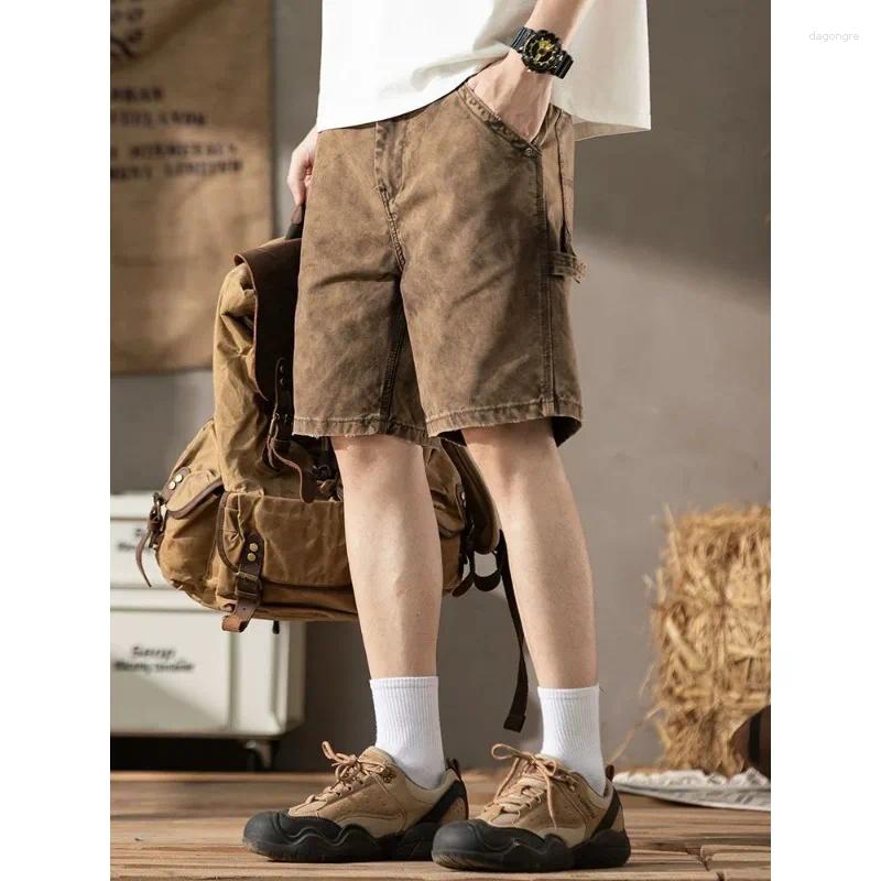 Mens Vintage Washed Cargo Shorts Multi Side Pockets Loose Knee Length Casual Cotton