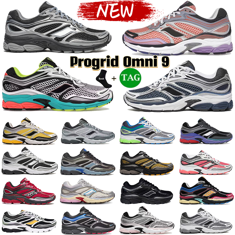Sauconny Hommes Chaussures de course Progrid Omni 9 Chaussures de créateur Sauconies femmes Baskets d'extérieur Triple Armour Noir Microchip Mari