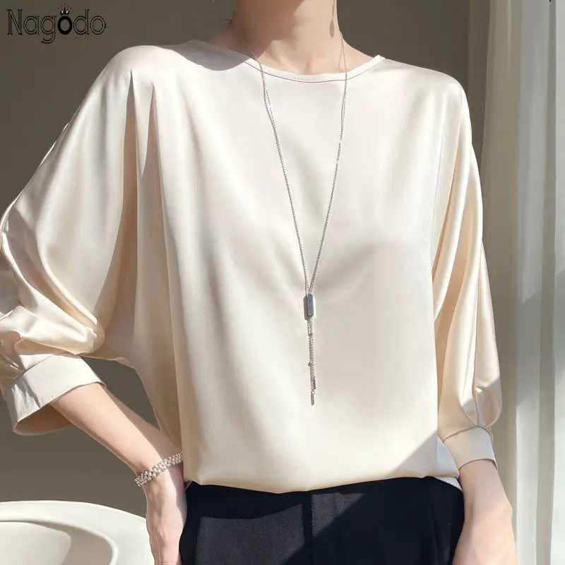New Women's T-Shirt 2026 In Summer Satin Silk Half-Sleeve Tee Tops Basic Solid Womens T-Shirt Casual O-neck Thin Shirts Ladies Loose Blouses J2