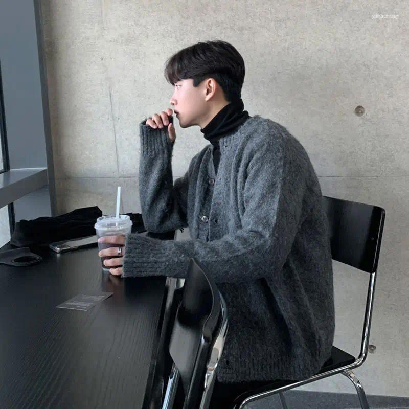 Autumn Clothing Men's Light Luxury Knitted Cardigan Sweater Korean Vintage Long Sleeve Hoodie Knitwear S308