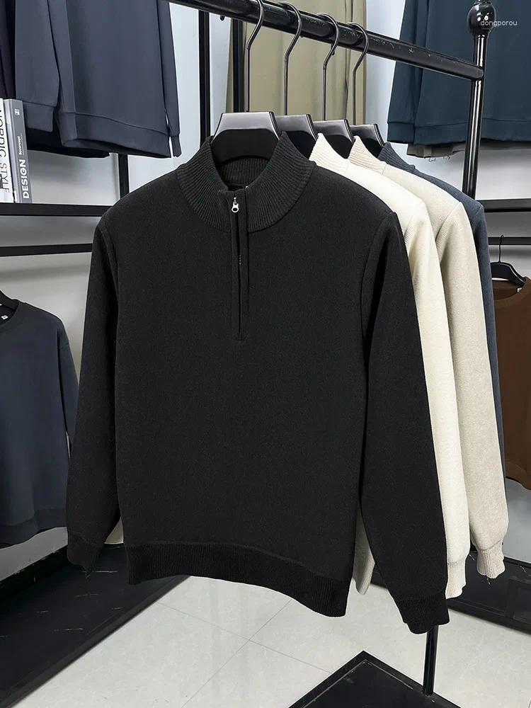Winter Fashion Men Turtleneck Half Zipper Long Sleeve Solid Color Simple Daily Casual Knitted Pullovers Male Sweater Clothes
