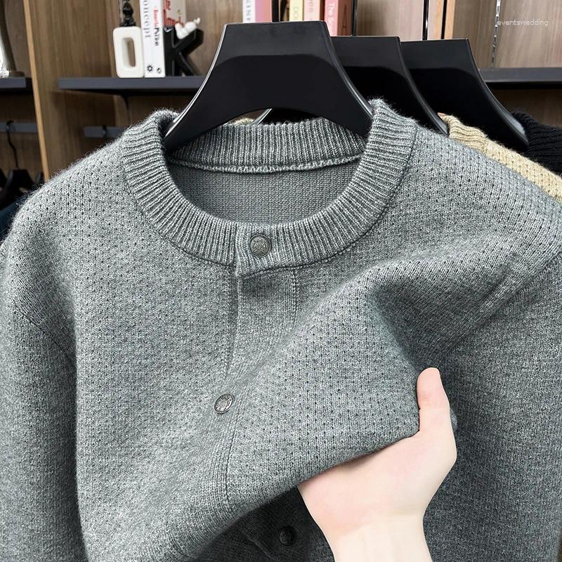 High Quality Round Neck Button Sweater Coat Men's Luxury Thicken Warm Comfort Autumn Winter Solid Color Fashion Knitted Cardigan