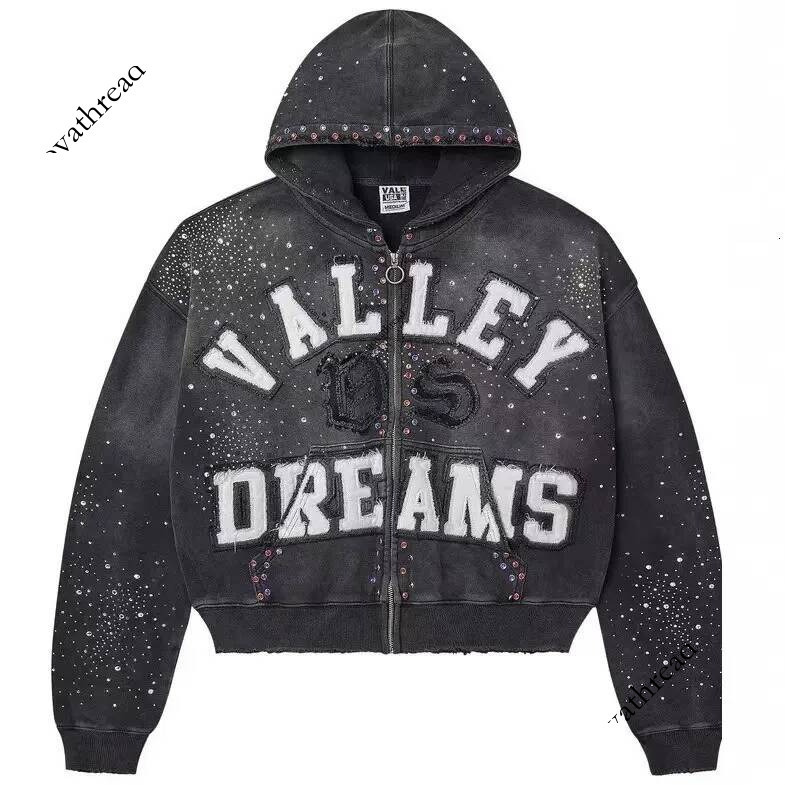 Valleyly Dreams Hoody Unisex Y2k Streetwear Hip Hop Zip Up Hoodie Jacket Men Women Gothic Distressed Letter Graphic Print Long Sleeve Pullover Hoode