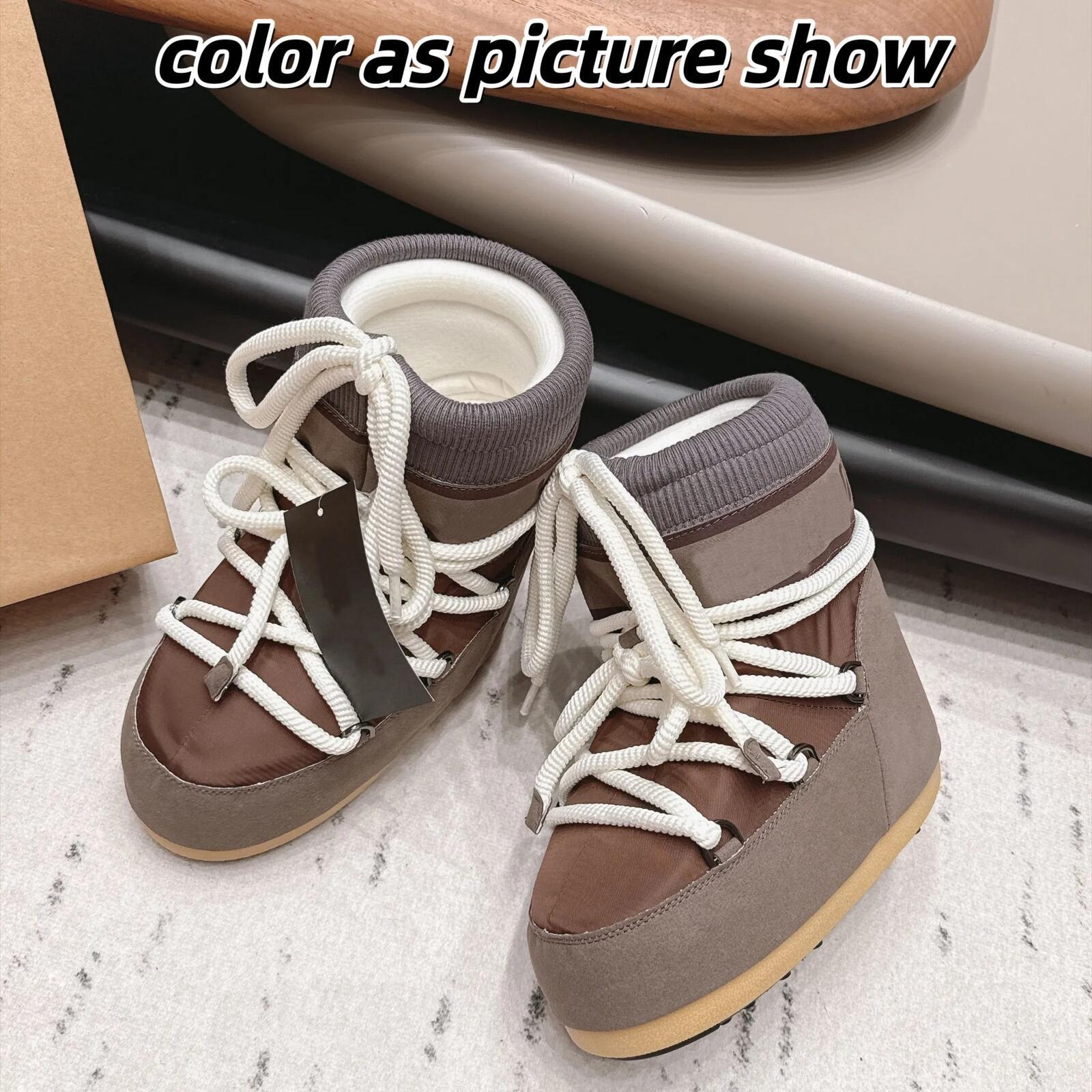 Designer Shoes Womens Snow Icon Boots Winter Furry Kneeboots Medium and High Tube Lace-up Cotton Non-slip Fur Warm Ski Shoes