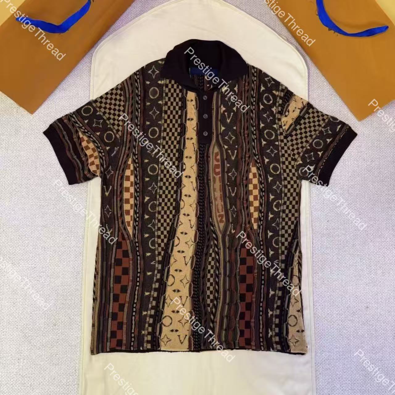 26ss Retro Jacquard Turn-Down Collar Short Sleeve Designer High-Quality Men's T-Shirt Polo Shirt with Letter and Floral Jacquard