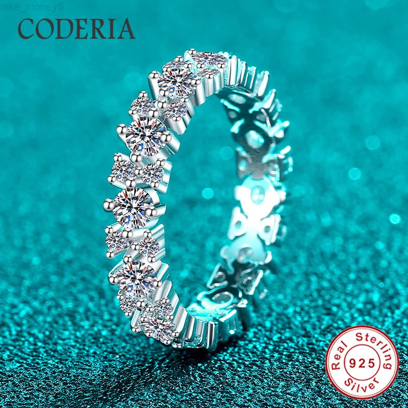 Pass Diamond Test Full Moissanite Ring D Color VVS 2CT 925 Sterling Silver Rings Plated 18K Gold Woman Band Luxury Jewelry
