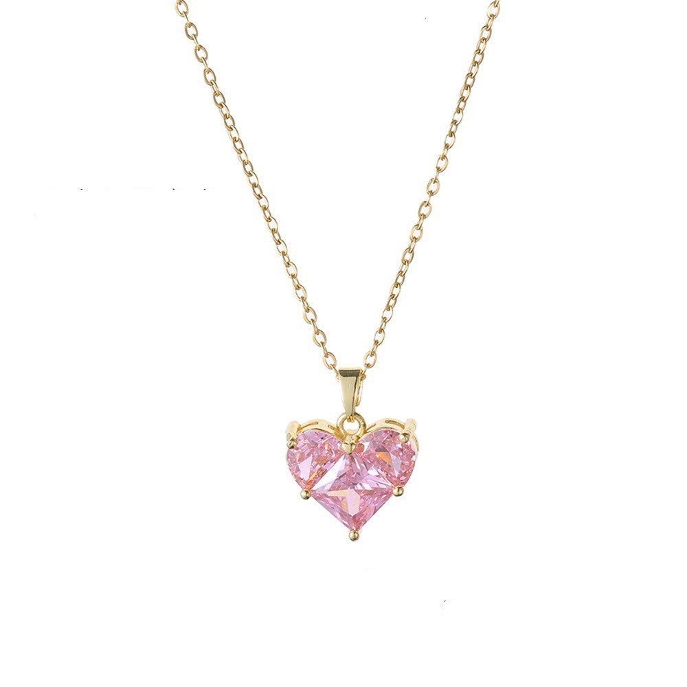 2024 New Pink Zircon Necklace for Girls Simple Fashion High-end Elegant Collarbone Chain Sweet Peach Heart