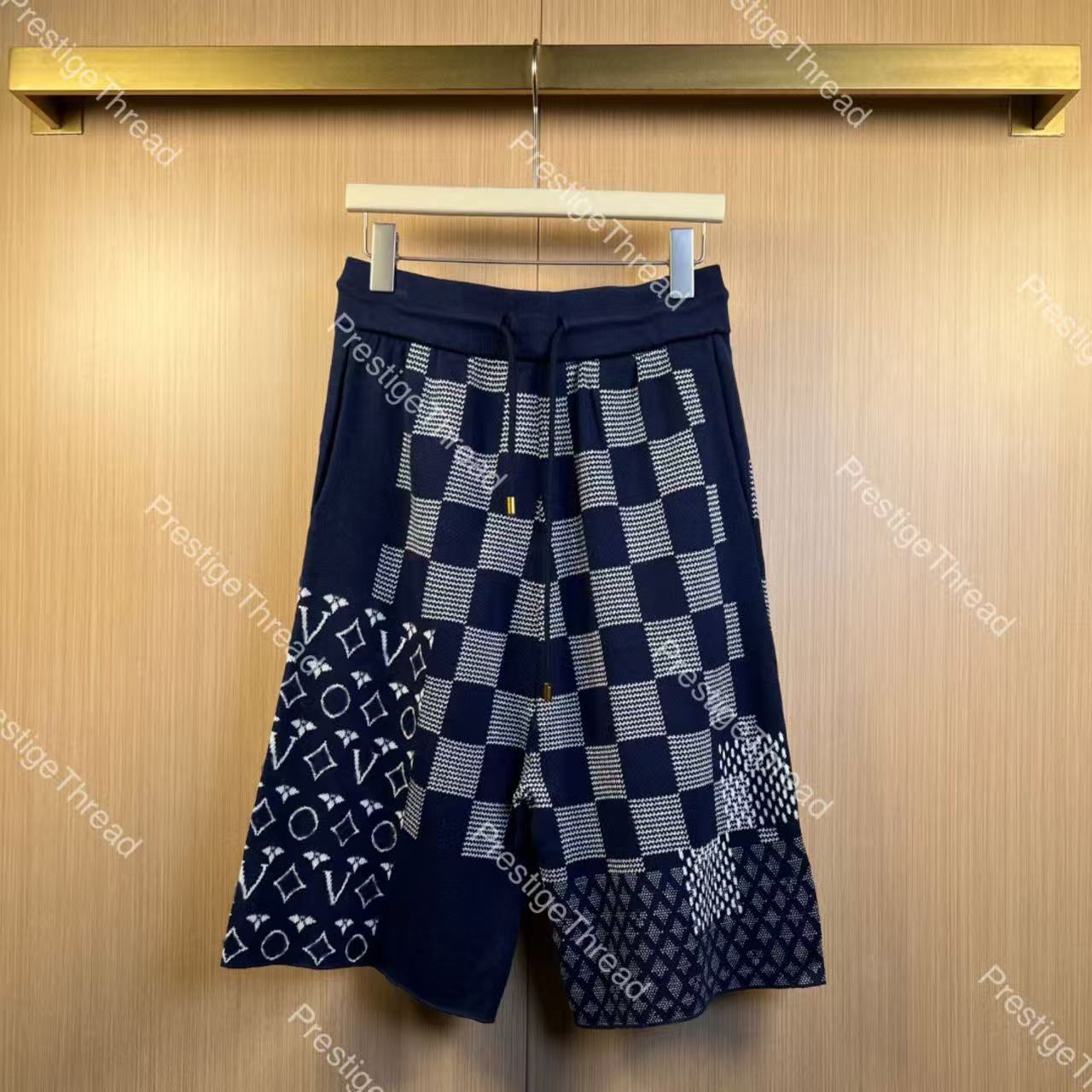 26ss Spring/Summer New Jacquard Knit Shorts Designer High-Quality Men's Shorts with Checkerboard Letter Print