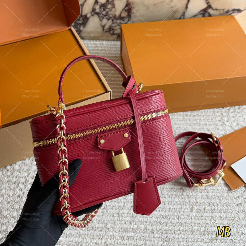 Designer tasche Cosmetic Bags Cases Epi Textured Leather Mini Vanity Makeup Box Bag Gold Lock Chain Crossbody Handbag With Extra Shoulder Strap 5 Co