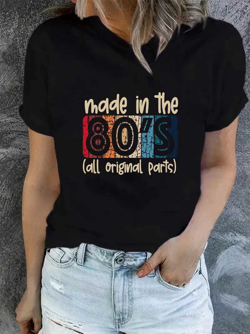T-Shirt All Original Women's Component Letter Printed Vintage T-shirts Manufactured In The 1980s Women's Round Neck Tops Original Style T-