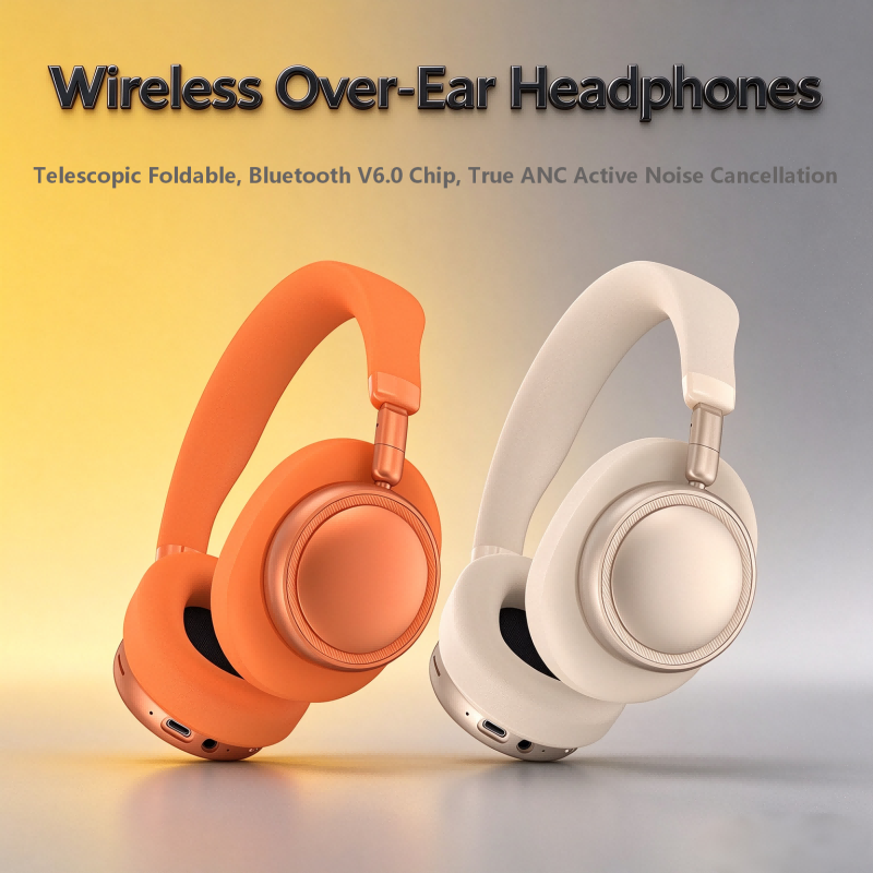 ANC Over-Ear Bluetooth Headphones, Wireless Noise Cancelling Headset, Long Battery Life, Built-in Mic, Sports Headphones