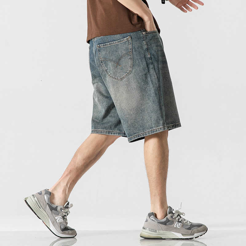 American retro denim shorts, men's summer thin capri pants, men's loose Fashionable workwear casual mid-length pants W261009
