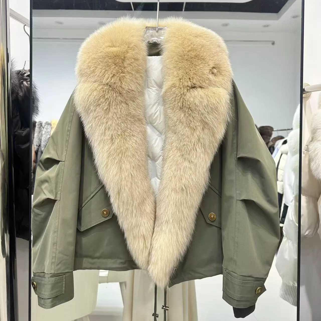 Parkas Women's New Down Women Real Natural Fur Parka Thick Warm Puffer White Down Coat Janveny Luxury Winter 90% White Duck Down Wool Jacket J2