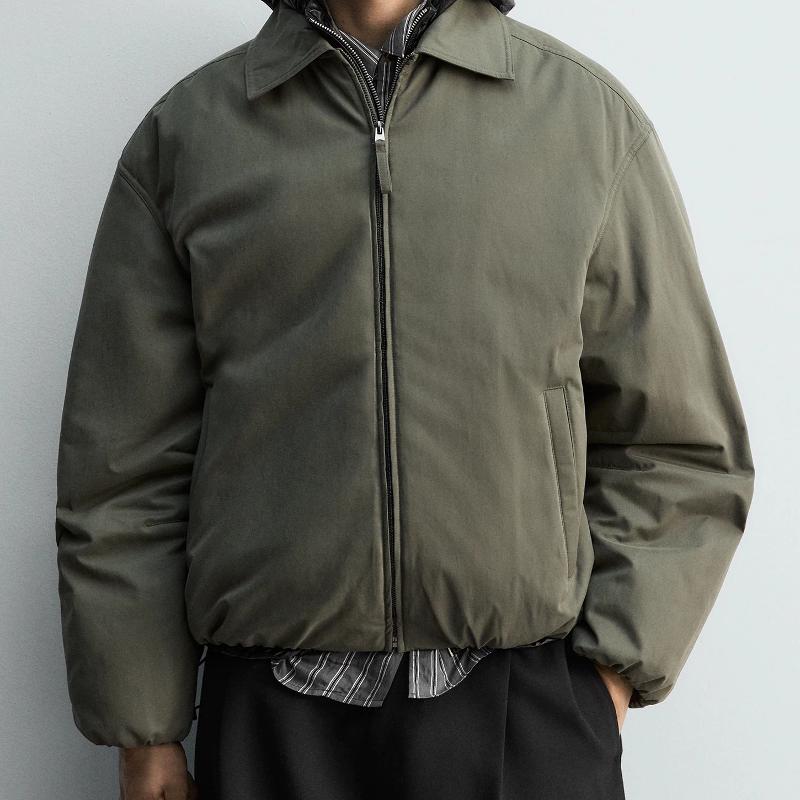 Designer Men's Boxy Fit Padded Jacket Solid Zip Up Lapel Collar Long Sleeve Loose Cotton Winter Coat S-2XL