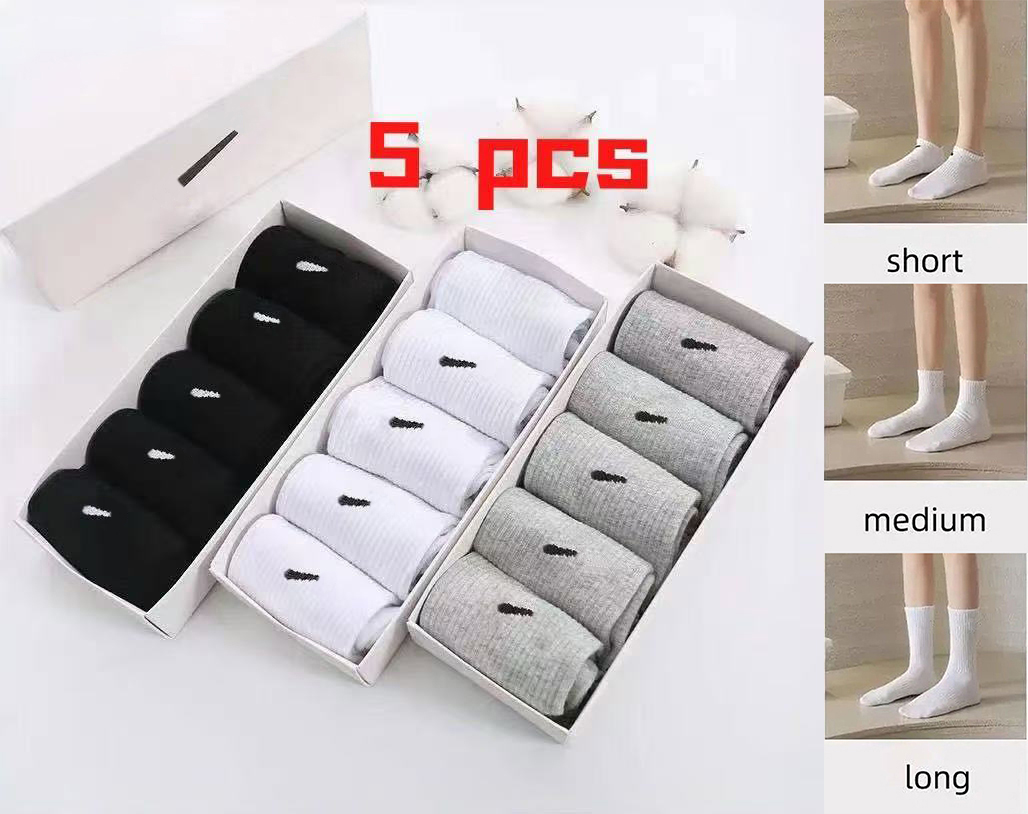 Socks Designer Womens Mens Socks Luxury Sports Socks Pure Cotton Black, White, Grey Classic Stockings Mid-length High Socks 5 Pairs