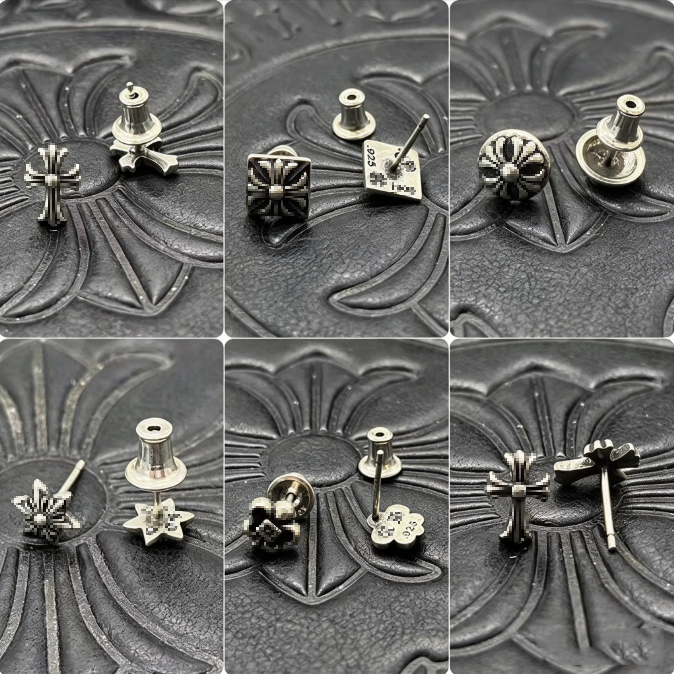 Luxurys Chrome Hoop Stud Designer Silver-Plated Cross Earring S925 Sterling Silver Hip-hop Ear Stud Retro Cross Thai Silver Chrome Earrings For Men