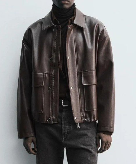 Veste en cuir PU pour hommes, coupe ample, col à revers, vêtements de travail Cargo, manteau multi-poches, fermeture éclair, coupe-vent, vêtement