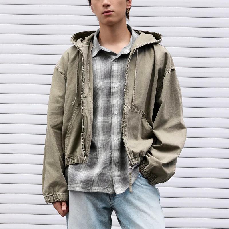 Veste à capuche en denim délavé de styliste, manteau court décontracté à fermeture éclair, printemps automne hiver, streetwear, vêtements d'extér