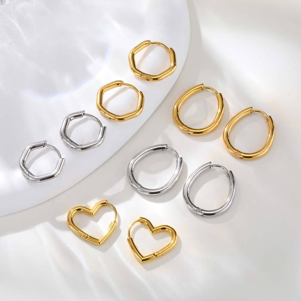 Minimalist Stainless Steel Hoop Earrings For Women, Geometric Oval Heart Gold Plated Huggies Earrings, Chic Jewelry Gift ddmysat