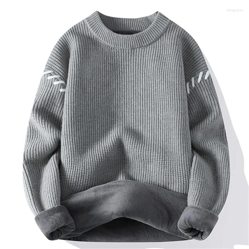 Winter Fleece Knit Pullovers Men Loose O Neck Warm Sweater Mens Fashion Casual Thick Knitted Pullover Sweaters Man Streetwear